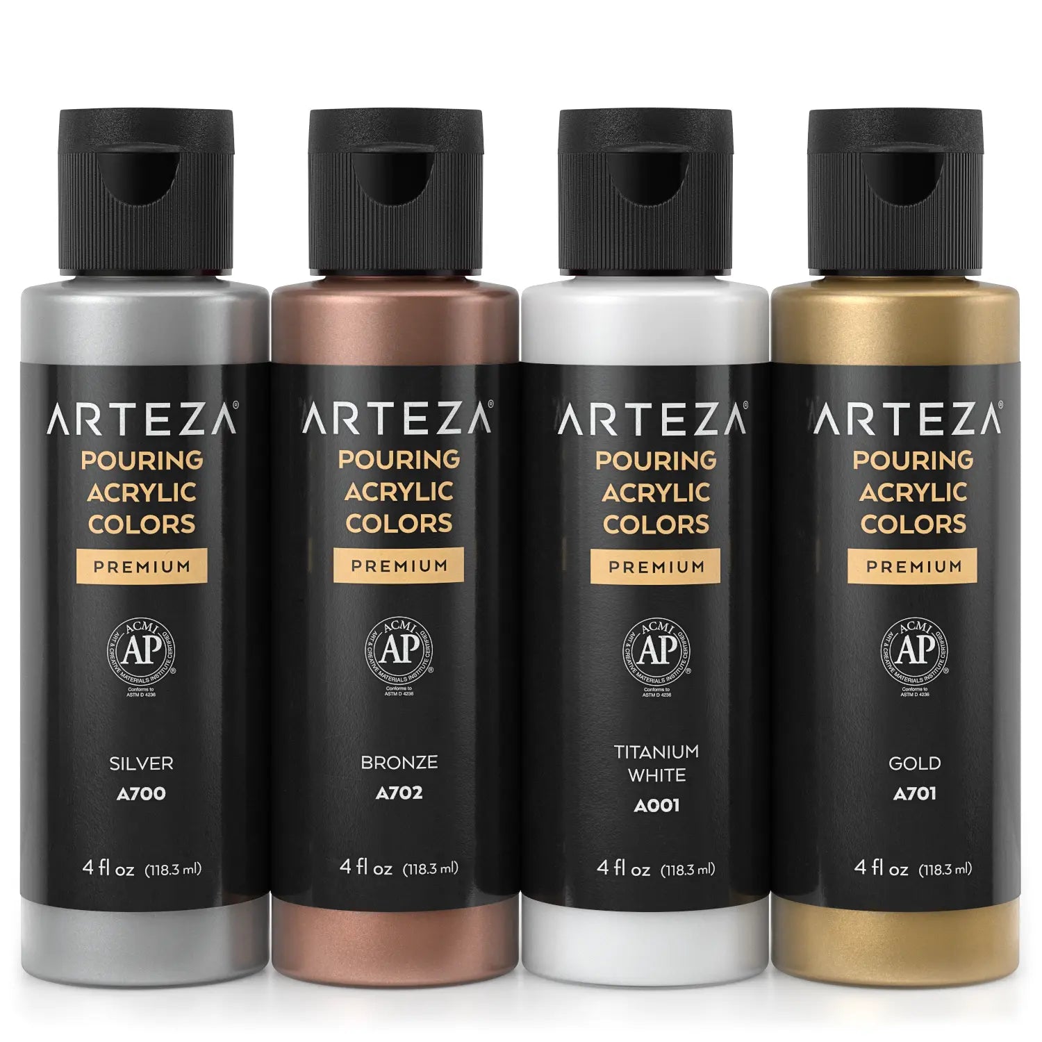 4 Pintura Acrílica Fluido Pouring Vertido Metallic Arteza - Arteza