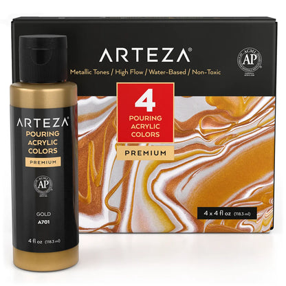 4 Pintura Acrílica Fluido Pouring Vertido Metallic Arteza - Arteza - vista lateral