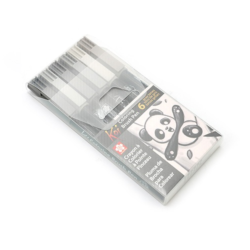 KOI - Estuche con 6 marcadores punta pincel (tonalidad de grises)