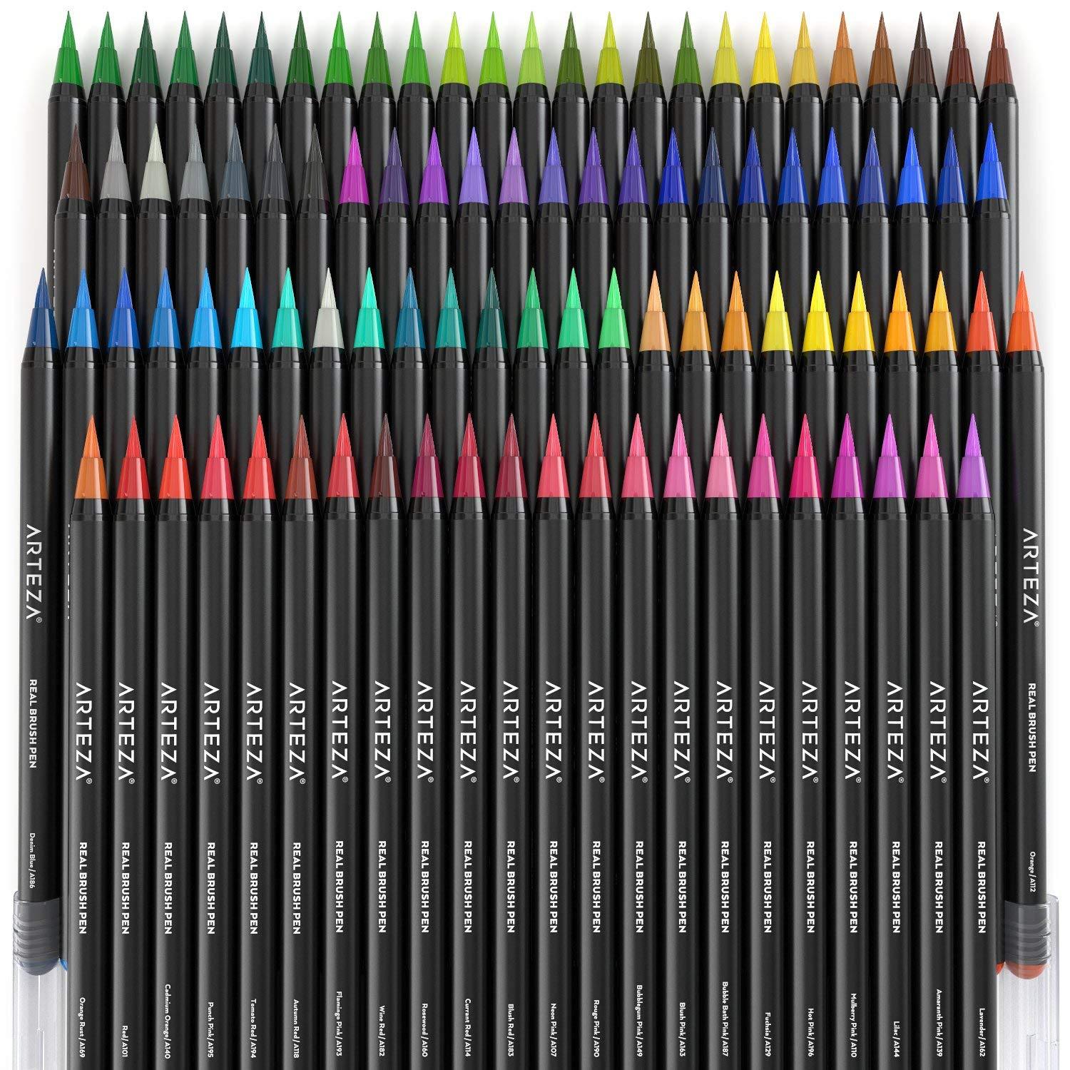 Set 96 Brush Pen Colores Dibujo Punta Pincel Maletín Arteza