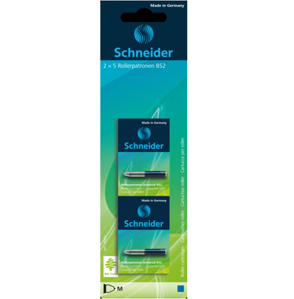 SCHNEIDER - 10 REPUESTOS DE BOLÍGRAFO ROLLERPATRONE UNIVERSAL 852 AZUL