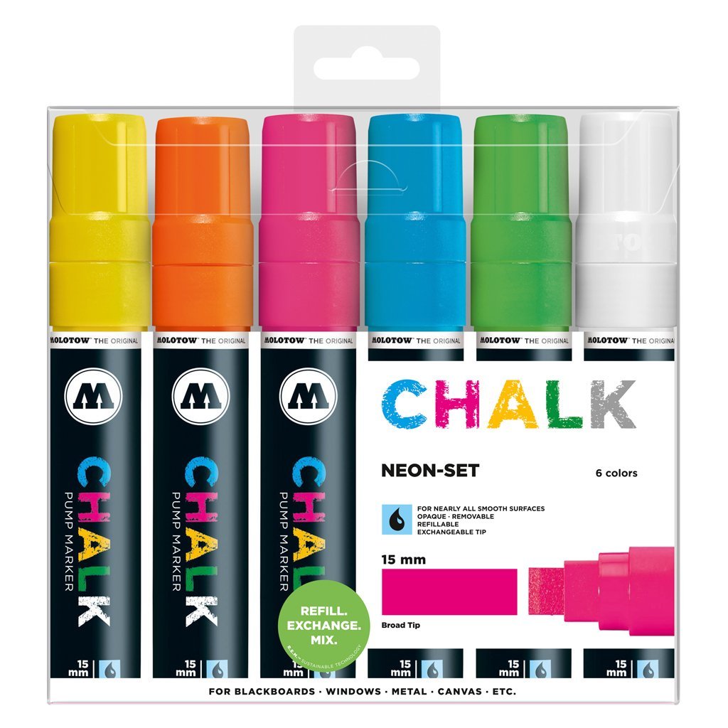 MOLOTOW -chalk Set básico con 6 marcadores neón 15 mm