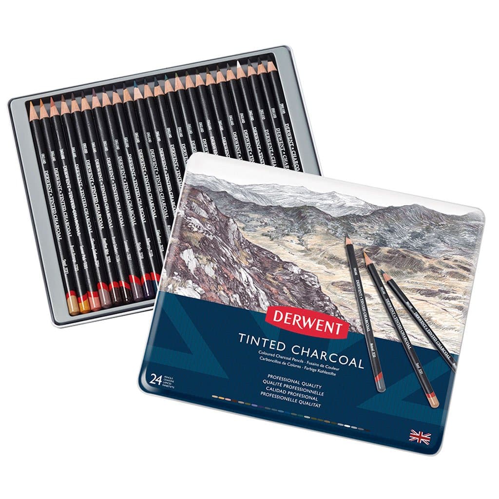 Derwent - Caja metálica con 24 lápices tinted charcoal no. 2301691