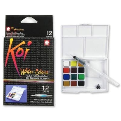KOI - Set de acuarela portátil con 12 colores + pincel corto