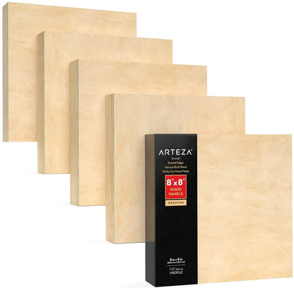 Set de 5 Lienzo Madera Canvas Bastidor Pintura 20x20 Arteza - Coveme - empaque
