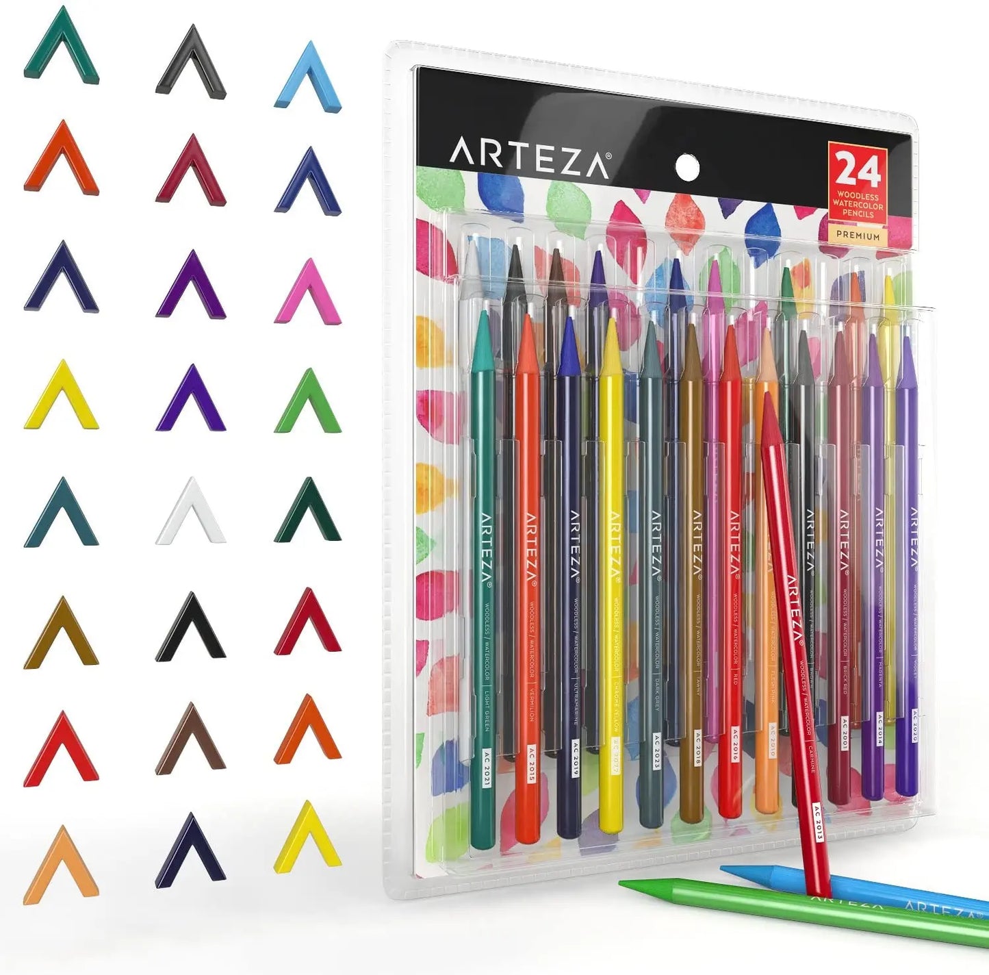 ARTEZA Woodless Watercolor Pencils, 24 Drawing Pencils, Colored Pencils Set for Adults, Art Supplies for Blending and Layering - Arteza