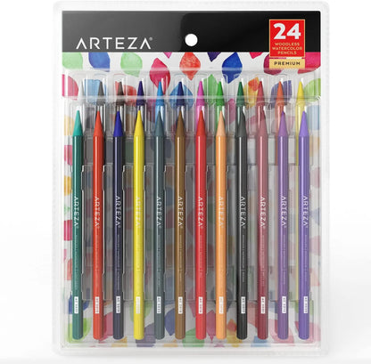 ARTEZA Woodless Watercolor Pencils, 24 Drawing Pencils, Colored Pencils Set for Adults, Art Supplies for Blending and Layering - Arteza - vista lateral