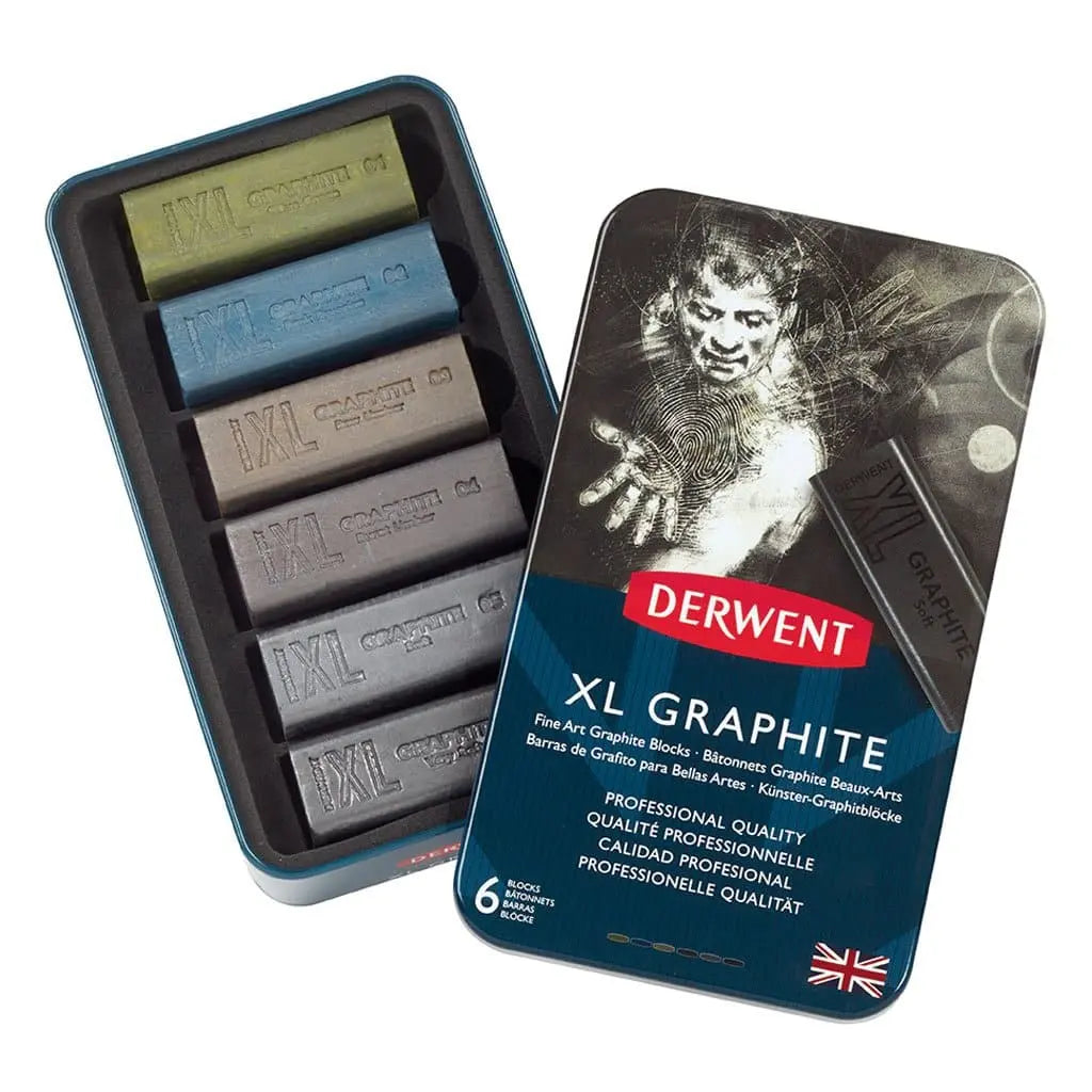 Derwent XL Graphite Blocks, Metal Tin, 6 Count (2302010), Assorted - Derwent - vista lateral